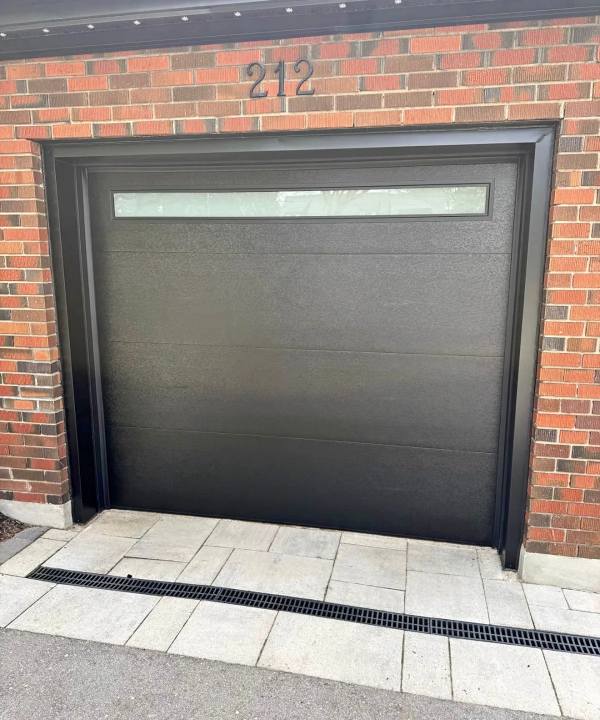 Black flush garage door install, Vaughan